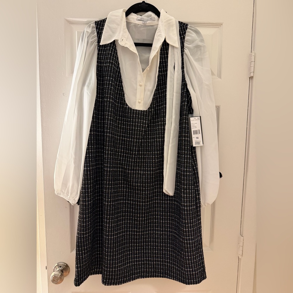 Julia Jordan Black and White Plaid Dress with White Blouse